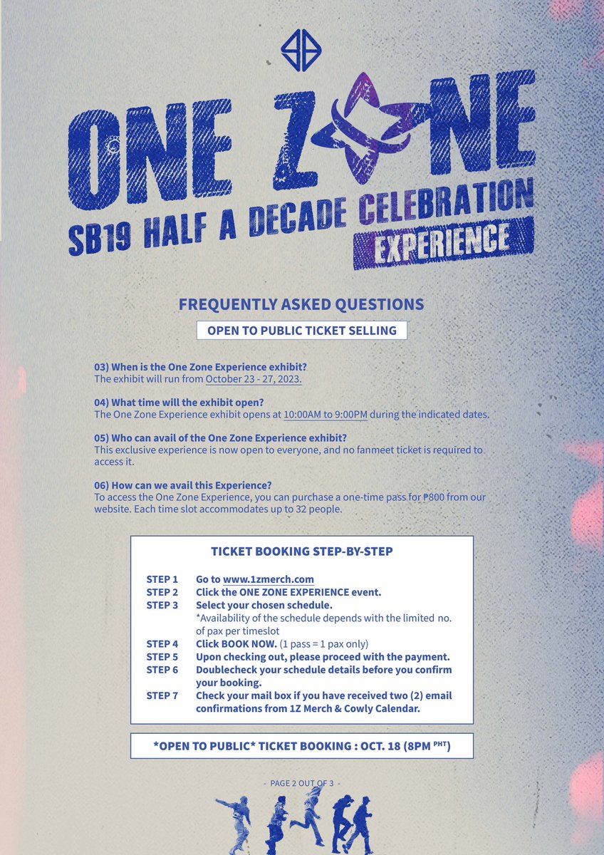 SB19Official's tweet photo. 🔹ONE ZONE [SB19 HALF A DECADE CELEBRATION] EXPERIENCE

Due to public demand, ONE ZONE Experience is now open to all! Join us on October 23-27, 2023!

Immerse yourself in a unique pop-up exhibit, featuring never-before-seen photos & clips, iconic items from our favorite music videos, and exclusive archives from our extraordinary half-decade journey together. 📸

📢 Booking will be open to everyone from October 18 (8PM) until all slots are consumed. Don't miss out on this unforgettable celebration! Visit https://t.co/NpxODPu7IR to secure your slot.

#SB19 #ONEZONE #SB19ONEZONE