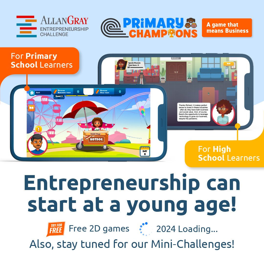 ⭐️🧠 AGEC is committed to entrepreneurial mindset development in young people. We have created games for high school and primary school learners that will be available to play again in 2024.

In the meantime, keep a look out for our Mini-Challenges and other activities.