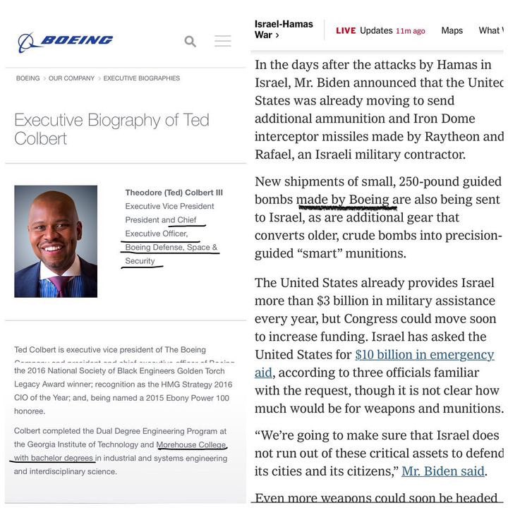 DaShaunLH's tweet photo. a morehouse man is the CEO of the company that manufactures the bombs and other “defense equipment” the U.S. has been sending to israel to attack Gaza.

i want us to understand the implications of this. https://t.co/iuPUrWNxgd