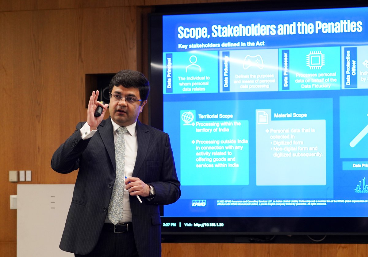 AmchamIndia's tweet image. Session on “Digital Personal Data Protection Act: Business Implications” with Mr.  Nitin Shah, Partner, Digital Trust, @KPMGIndia at AMCHAM-KPMG GCC Meet. The session explored impact of #DPDP Act on #GCCs, Data Principal Rights and the significance of #DataFiduciaries