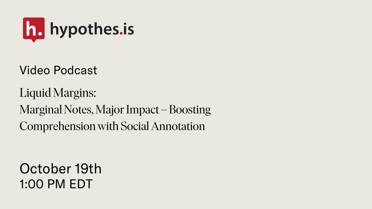 JSTOR's tweet image. 🎓 Experience how #SocialAnnotation is breaking down barriers and fostering professional identity. Be part of this enlightening discussion hosted by Hypothesis this Thursday, October 19th at 1pm EDT. 

💼 Register today: web.hypothes.is/event/liquid-m…