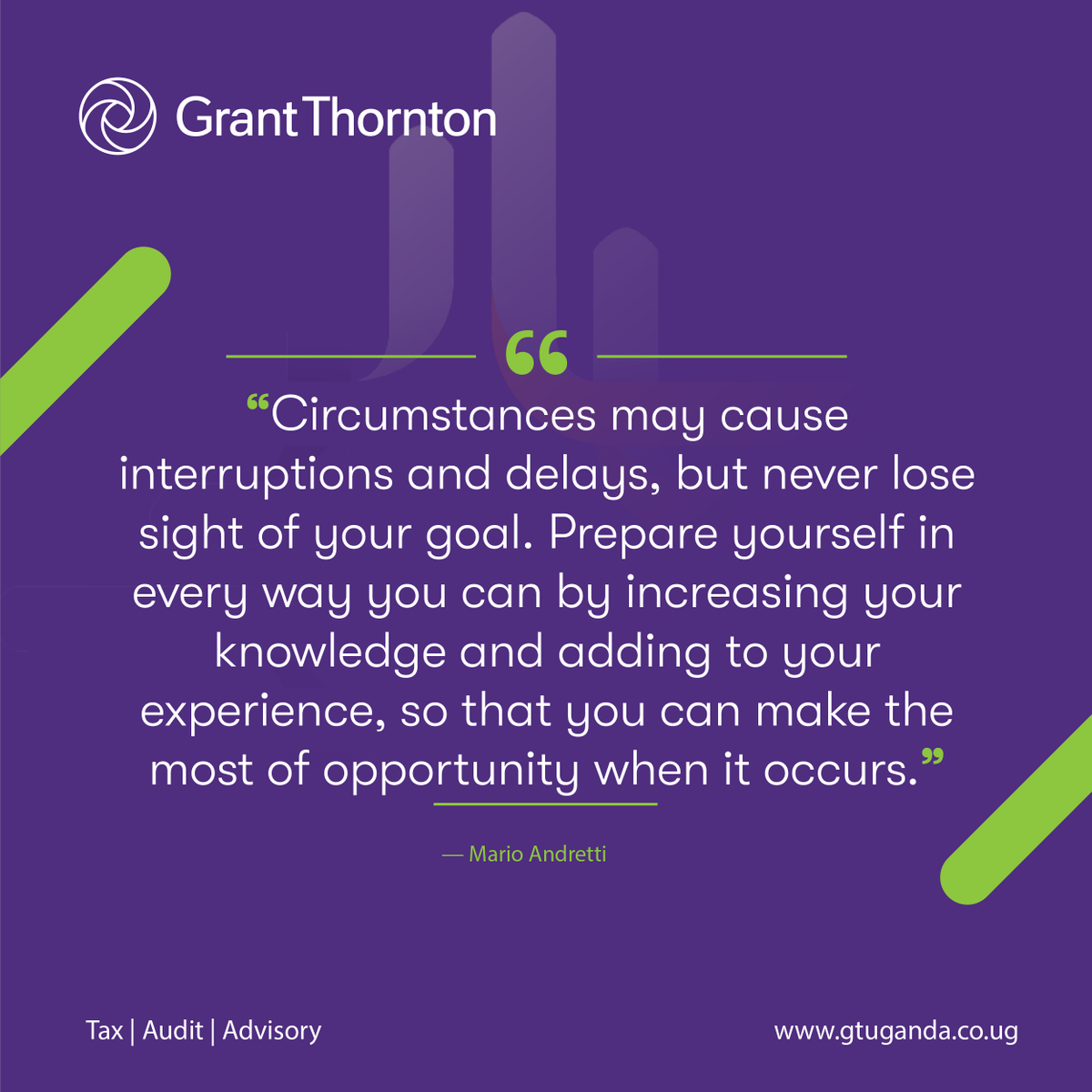 GtUganda's tweet photo. “Circumstances may cause interruptions and delays, but never lose sight of your goal. Prepare yourself in every way you can by increasing your knowledge and adding to your experience, so that you can make the most of opportunity when it occurs.” — Mario Andretti #QuoteOfTheDay https://t.co/4NDnV1vPeu