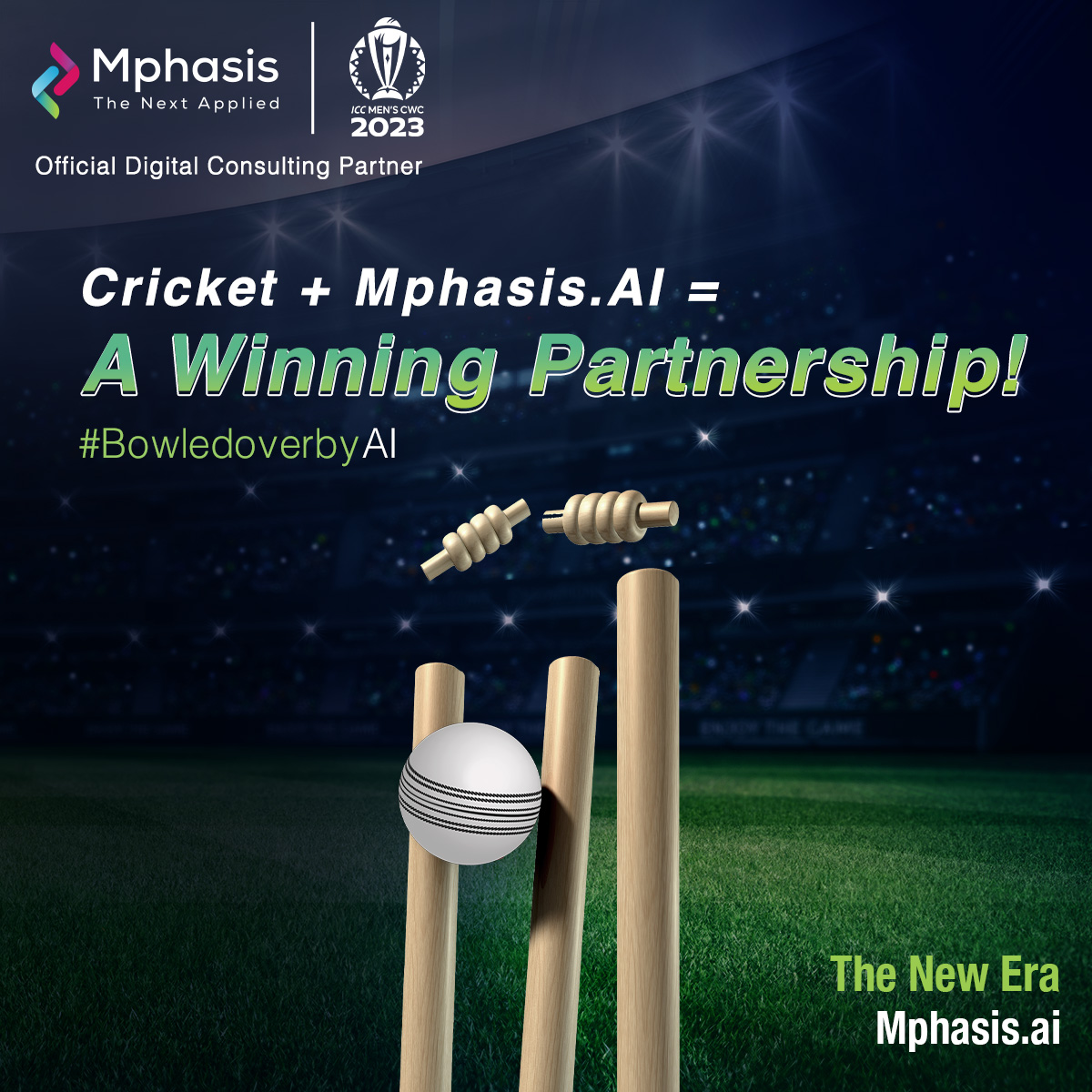 Mphasis's tweet photo. We are excited to embark on a new #transformative journey as the Official Digital Consulting Partner of the International Cricket Council. This #partnership solidifies our unwavering dedication to revolutionize the #digital landscape. By harnessing #AI, we aim to elevate the fan experience and drive the future of cricket to new heights. 

#StayAhead #CWC2023 #bowedloverbyAI #EngineeringIsInOurDNA