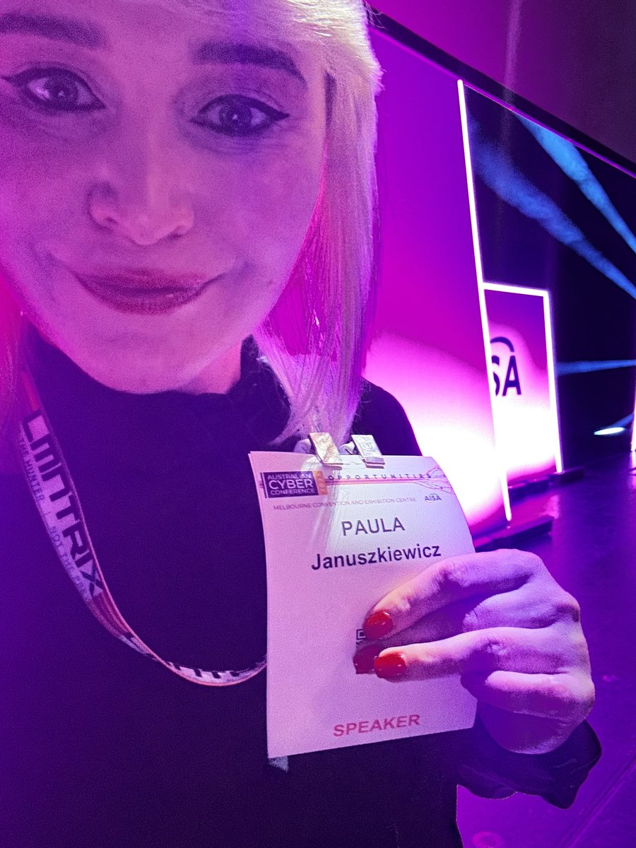 PaulaCqure's tweet photo. Proudly delivering a #keynote at @AISA_National in Melbourne ☀️ Superb hospitality ❤️ Great community! 💪Thank you!

Amazing lineup: @mikko, @ProfBrianCox , @Cmdr_Hadfield - just wow 🤩 I am so honored to have delivered a keynote alongside such figures! 

#cybercon23 #staycqure https://t.co/TBpmT8tRGI