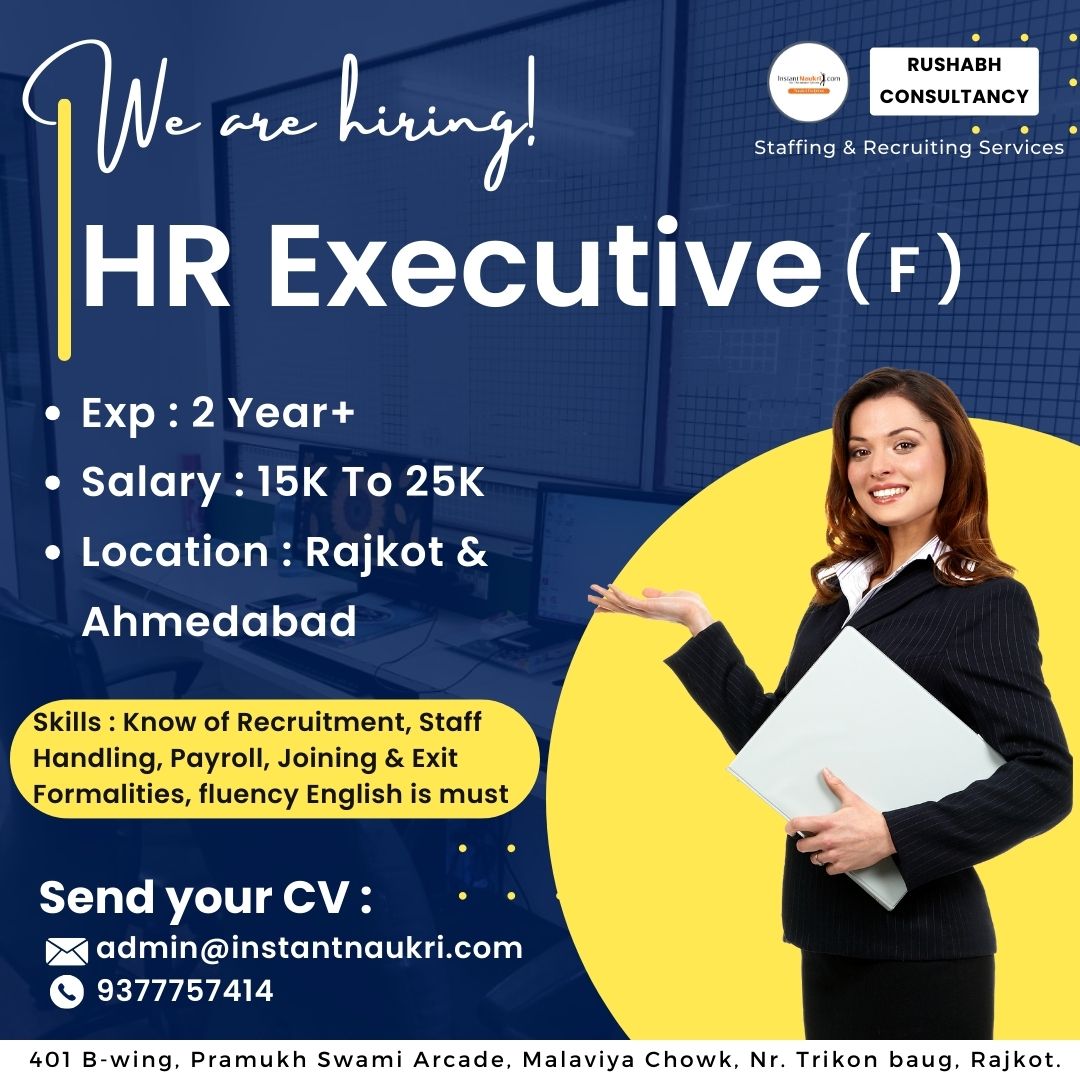ℍ𝕚𝕣𝕚𝕟𝕘 𝕒𝕝𝕖𝕣𝕥 ❕❕

We are hiring :

HR Executive 

✔️ Exp : 2 Year+
✔️ Salary : 15K to 25K
✔️ Location : Ahmedabad & Rajkot 

--> 𝐌𝐚𝐢𝐥 𝐲𝐨𝐮𝐫 𝐜𝐯 :

📧 admin@instantnaukri.com
📞 Call on : 9377757414

#hr #executive #it #jobs #jobshare #rajkot