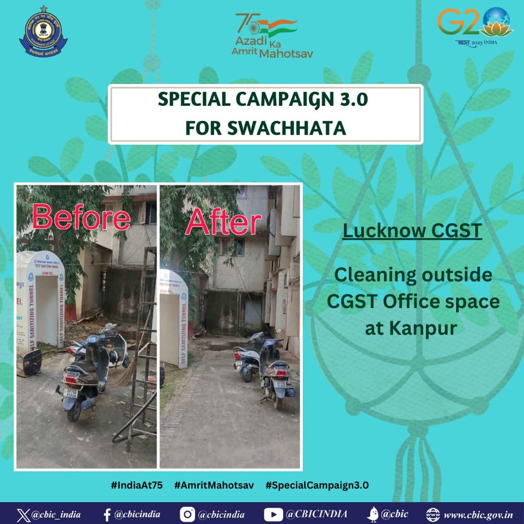 As a part of #SpecialCampaign3.0 Lucknow CGST Zone is moving ahead with #SwachchhtaHiSeva, conducted cleanliness drive in Kanpur Commissionerate. @darpg_goi @finminindia @nsitharamanoffc @officeofpcm @PIBlucknow