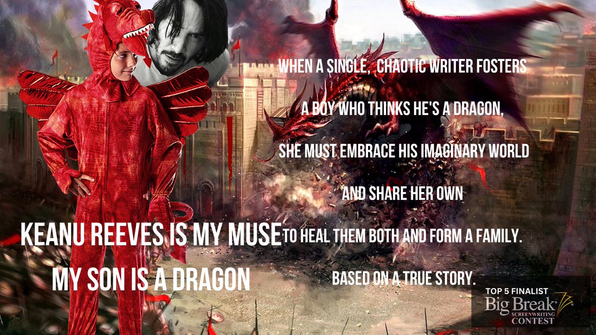 Keanu Reeves Is My Muse, My Son Is A Dragon

When a single, chaotic writer fosters a boy who thinks he's a dragon, she must embrace his imaginary world and share her own to heal them both and form a family. Based on a true story. 

#ScreenPit #Fea #CFin #Dr #Fa #Fy #4Q #Div #WrCo