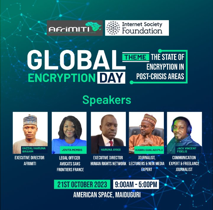 Join us this Saturday for #GED23 where we will discuss on Encryption and it's importance at the Internet Space.

@Galaxybackbone
@StartupKano
@internetsociety 
@CenDemTech
@ISOC_Foundation
#GlobalEncryptionDay 
#GED23