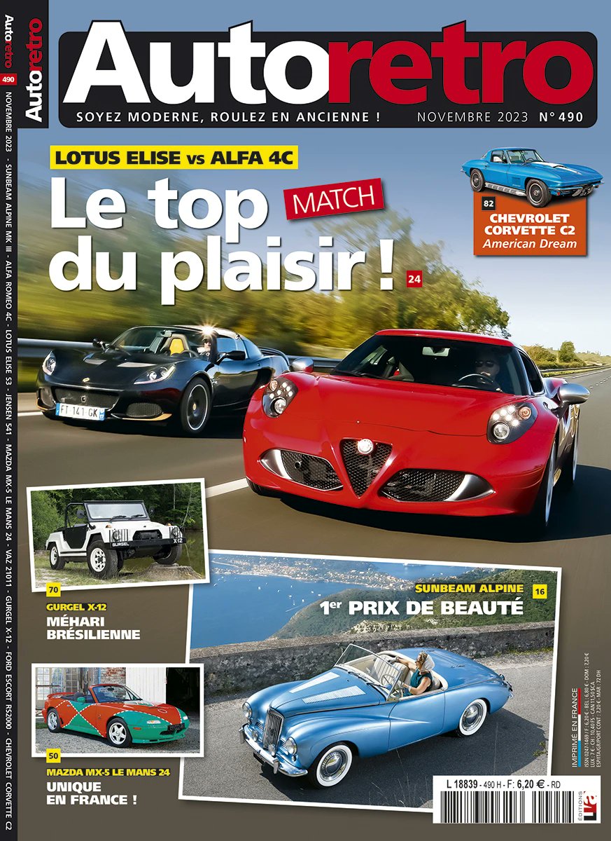 ClubLotusFrance's tweet photo. Match Lotus Elise S3 vs Alfa Romeo 4C à découvrir dans la revue Autoretro n° 490 de Novembre 2023 disponible en kiosque. The winner is... ! #AutoRetro #LVAEditions #MyLotus #Elise @ClublotusFrance https://t.co/9roXbdnEa3