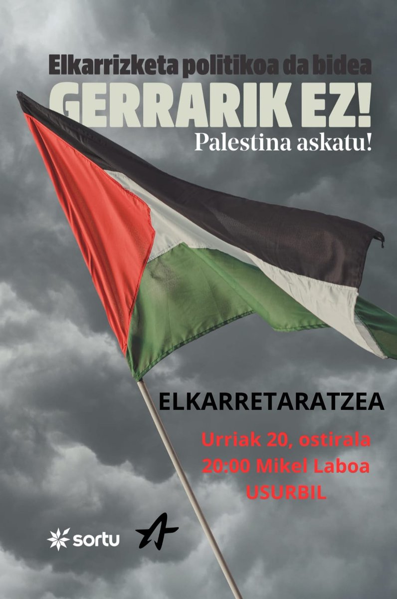 usurbilsortu's tweet photo. 🇵🇸🇵🇸🇵🇸🇵🇸🇵🇸🇵🇸🇵🇸🇵🇸

Ezin dugu halakorik onartu!
PALESTINAKO SARRASKIA GELDITU!!!

🕗Ostiralean, urriaren 20an 20:00retan.
📌Mikel Laboa plaza.

Bertan ikusiko dugu elkar!

🇵🇸🇵🇸🇵🇸🇵🇸🇵🇸🇵🇸🇵🇸🇵🇸 https://t.co/kFD4JmSMjT