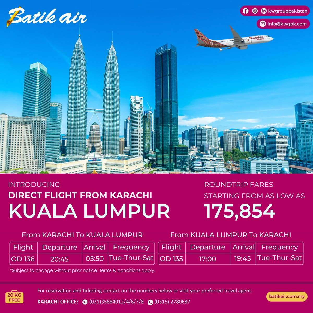 Secure Your Seat! #Karachi to #Kualalumpur , Non-Stop Flight Takes Off November 4th. Book Now and Soar High! 🛫🌟 #TravelDreams #FlyNonStop #adventureawaits
@KWGroupPakistan  is the GSA of @malindoair  in Pakistan.