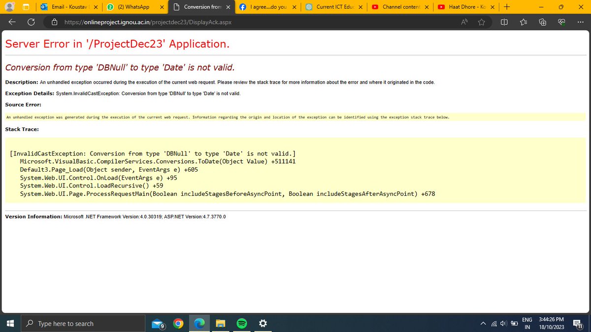koustavdg's tweet photo. @IGNOUKolkata @OfficialIGNOU I am not being able to submit my MSW field work reports via online. I tried to submit MSWL013 and MSWL014 through the prescribed official link but every time it showed this error. I mailed about this problem to IGNOU, but no reply. Please Help. https://t.co/I8anaJzDwq