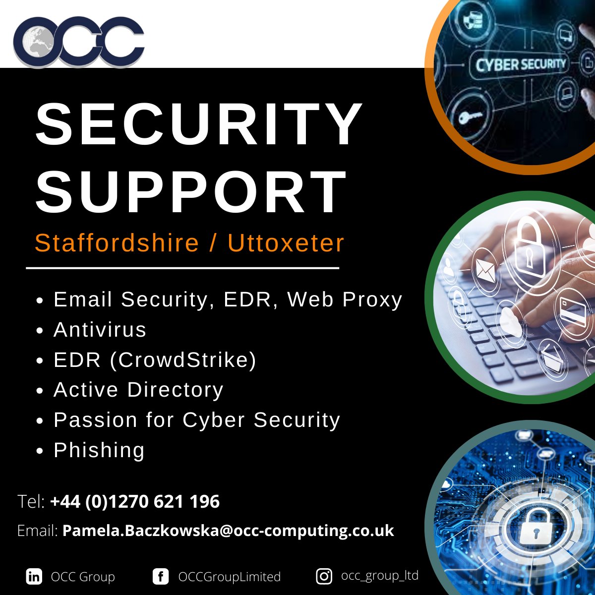 OCCRecruitment's tweet photo. Pam is looking for a Security Support candidate based in Uttoxeter/Staffordshire, get in touch for more info!

#cybersecurity #careeropportunities
📞01270 621196
✉️pamela.baczkowska@occ-computing.co.uk https://t.co/1paZaYFTSP