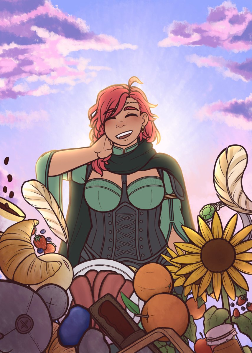 Full version of the cover I made for the <a href="/zinehapi/">Freed Spirit: A Hapi Zine</a> shipping side zine! I wanted to try and create a similar vibe to the S support cg in 3H, and I included a bunch of gifts she likes in game plus some extras I thought she would enjoy!