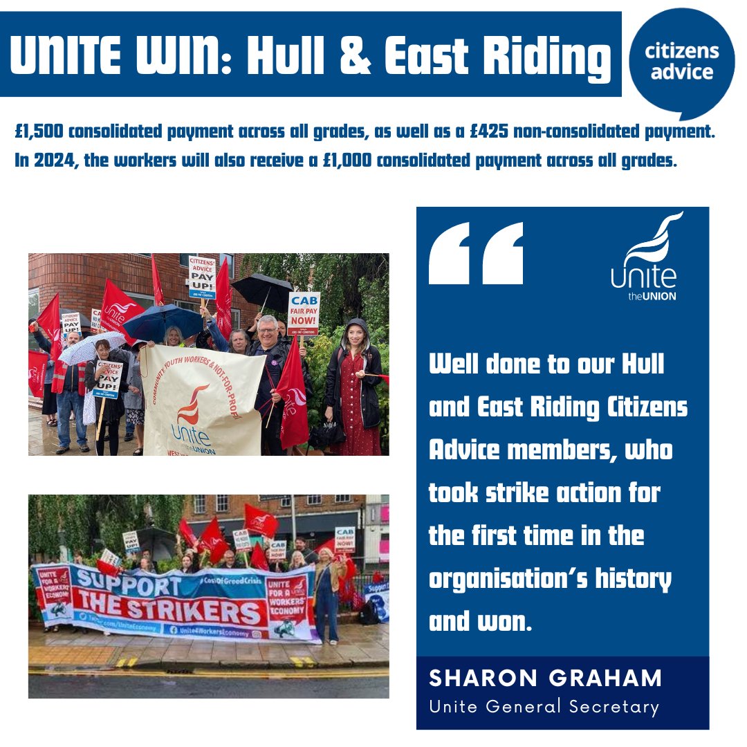 UniteSharon's tweet image. Well done to our Hull and East Riding Citizens Advice members, who took strike action for the first time in the organisation’s history and won. #JobsPayConditions
unitetheunion.org/news-events/ne…