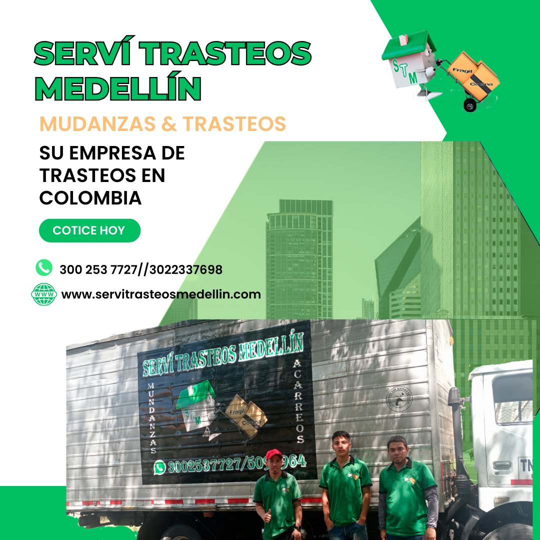 SeTransMedellin's tweet photo. Conoce Nuestros Servicios
Carga y Descarga
Trasteos y Mudanzas
Embalaje
Arrumaje
Bodegaje
montaje y desmontaje de muebles
Nos adaptamos a tus necesidades logísticas.
Contáctenos Hoy
https://t.co/fqoQZ2PyGu
📱 300 253 7727//3022337698
#acarreos
#trasteos
#trasteosmedellin https://t.co/DDmkl6QipY