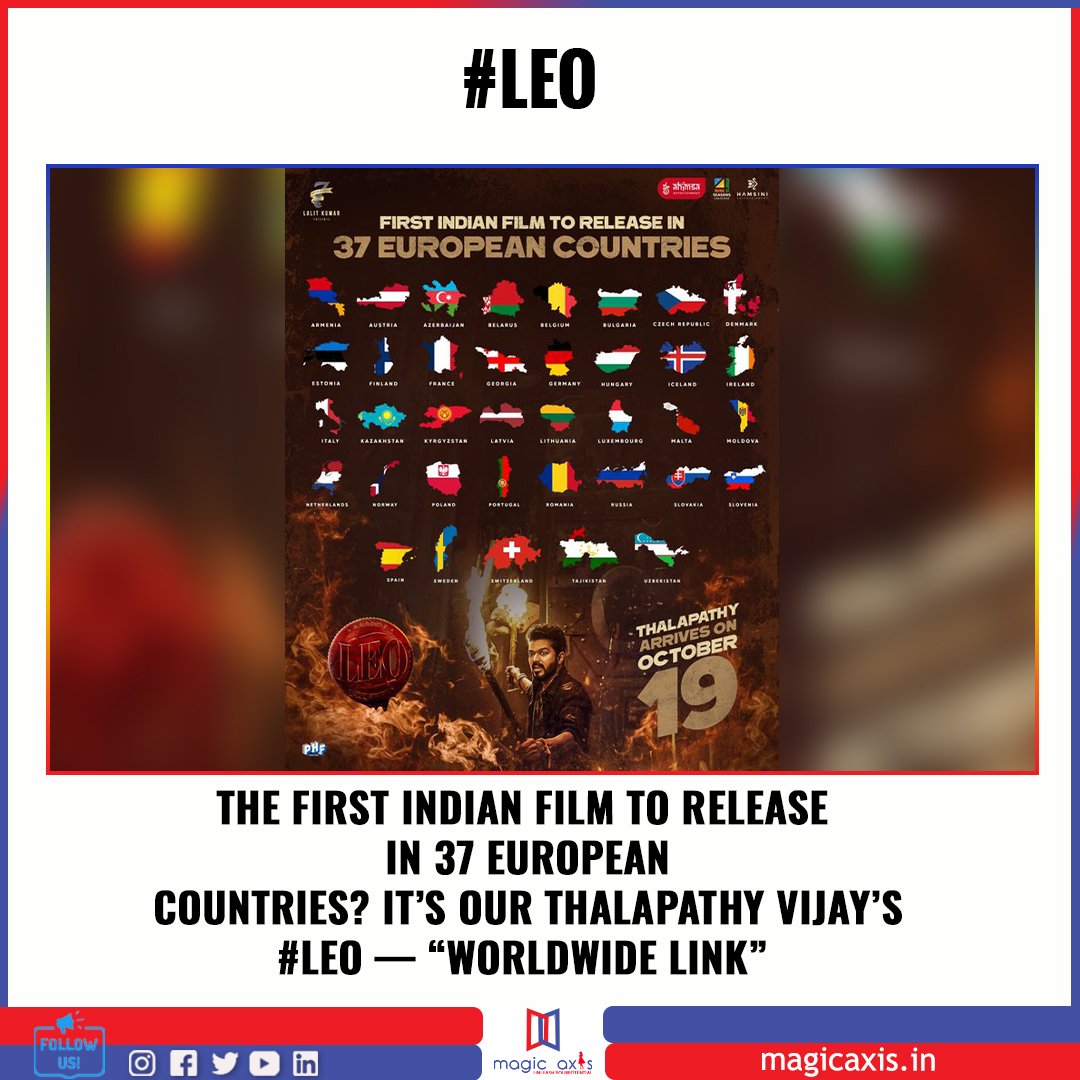 The first Indian film to release in 37 European countries? It’s our Thalapathy Vijay’s #LEO — “WORLDWIDE LINK” 🎶💣🌍 #AhimsaEntertainment @4SeasonCreation @Hamsinient @actorvijay