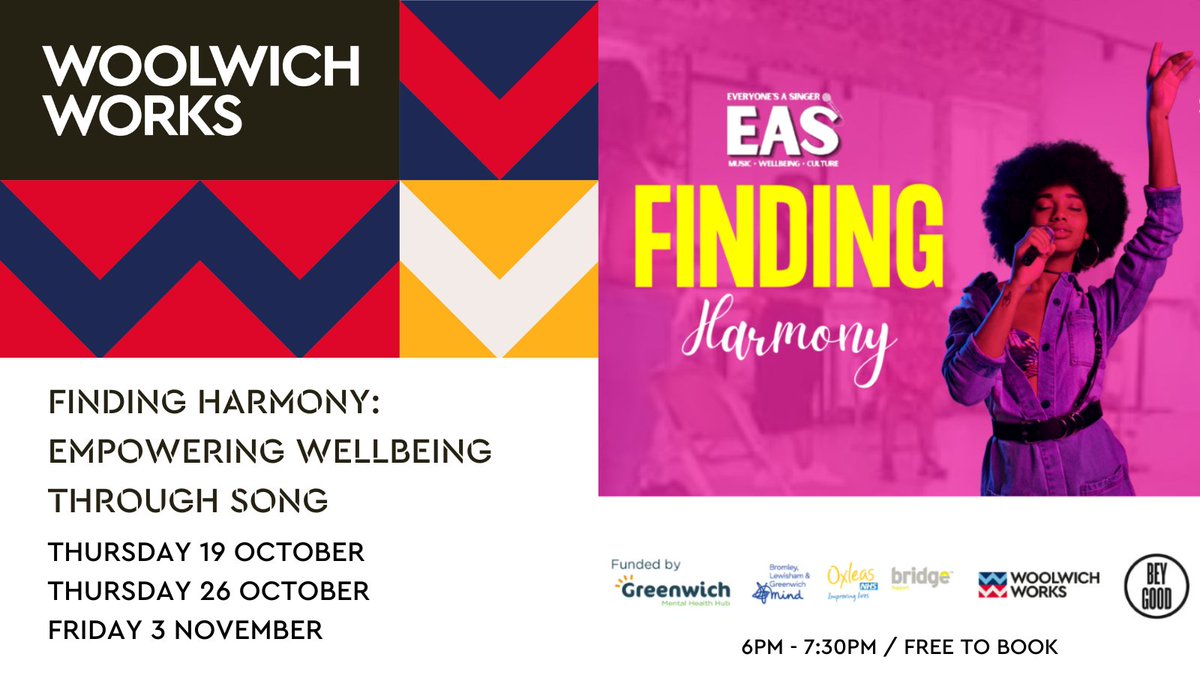Interested in a series of FREE wellbeing workshops designed specifically for African and African-Caribbean adults?

⭐ Finding Harmony: Empowering Wellbeing Through Song <a href="/Every1sAsinger/">Everyone's A Singer</a> 
📅 Thu 19 Oct, Thu 26 Oct, Fri 3 Nov
🎟️ Free | Book in advance
🔗 bit.ly/45DPSSi