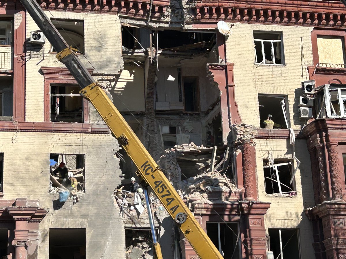 Awful scenes in Zaporizhzha. 2 died when Russian missiles hit just after 1.30am. 3 were saved. 3 still missing. No discernible military target anywhere near (and missiles used aren’t designed to be exact). “They want to frighten population into submission,” says a rescue worker