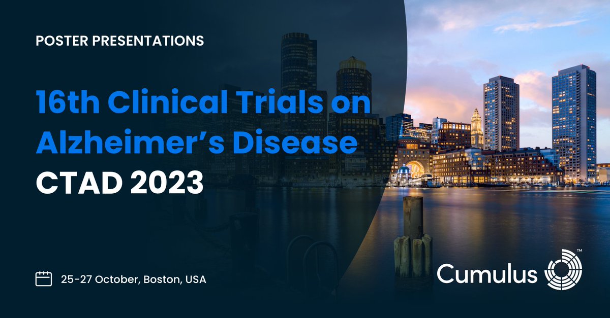 Cumulus is pleased to announce acceptance of 3 posters by the #CTAD23 Scientific Committee. Our team is excited to sharing these data with you in Boston 10/25-27. #Alzheimers #endalz #ADresearch #decentralizedclinicaltrials #clinicaltrials #digitalhealth