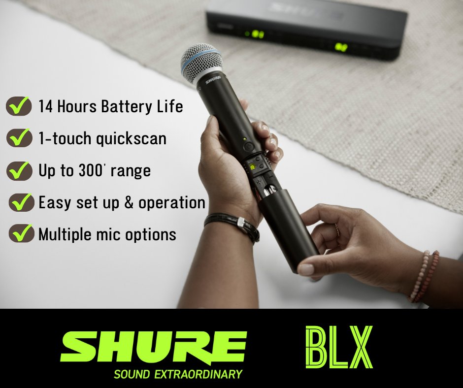Only @Shure BLX offers every feature here & more. Plus, it's shipping now. Visit is.gd/8BNJ3p for details. #shurewireless #blx #ProAV #SoundExtraordinary #superiorwirelessaudio #findyourfrequency #captivateyouraudience #sharethestagewithlegends #wepowerperformance
