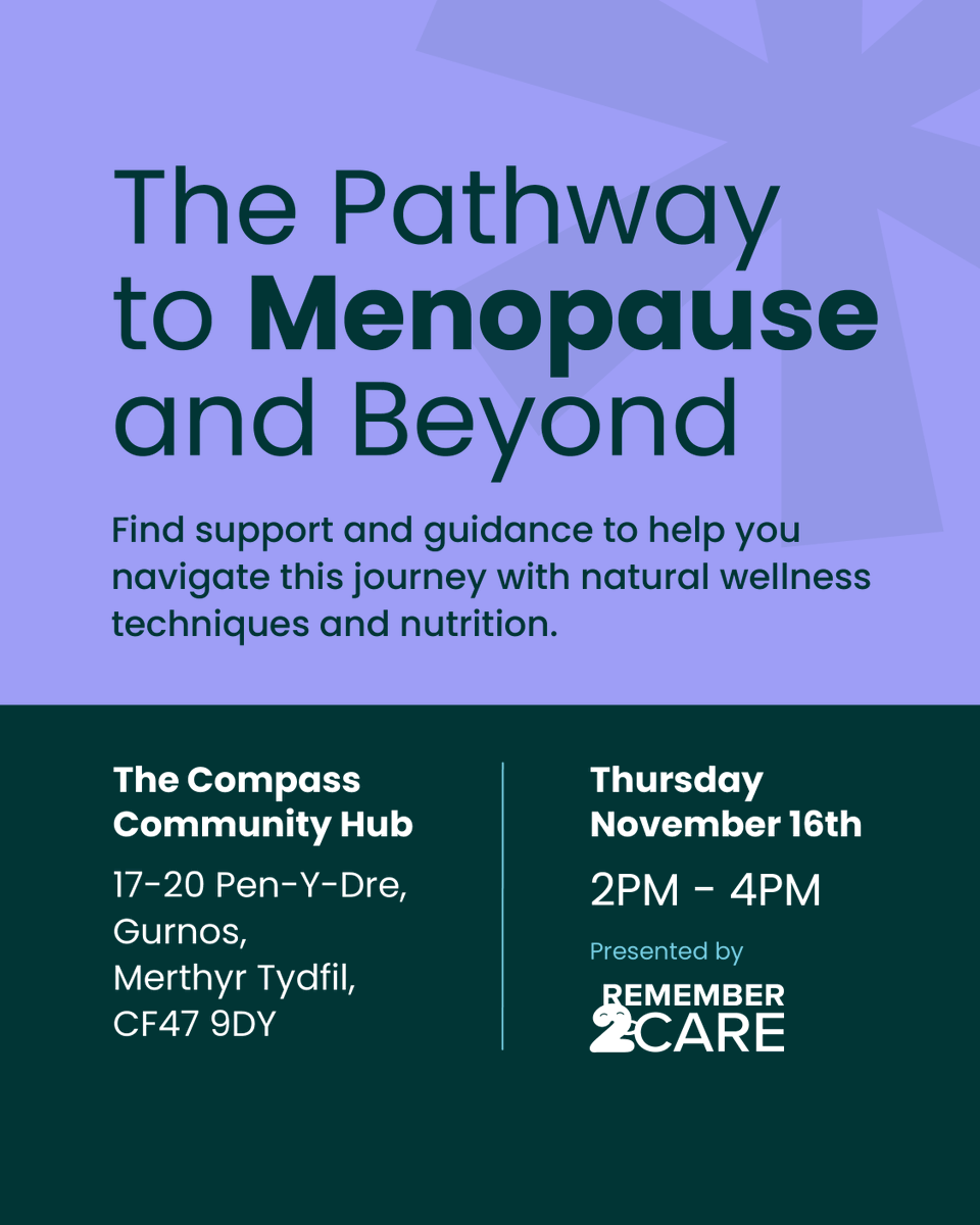 CompassComHub's tweet image. MENOPAUSE AWARENESS MONTH🚺♀️ 

Supporting Menopause Awareness Month, in partnership with Remember 2 Care we have secured a Menopause talk for Thursday 16th November 2pm-4pm.

This is a FREE ticketed event, so please follow the below link &amp;amp; book now.

eventbrite.com/e/the-pathway-…