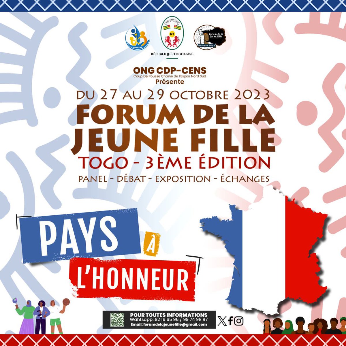 Plongez au cœur de l'élégance et de la culture françaises lors du Forum de la Jeune Fille, édition 3.
@FEGnassingbe @SandraA_JOHNSON @YawaKouigan @AbiraBonfoh @franceonu @Franceautogo @AmbassadeTogo @DiplomatieTogo @ChristelleJ_78 @YouthPanelTogo @KayiDogbe