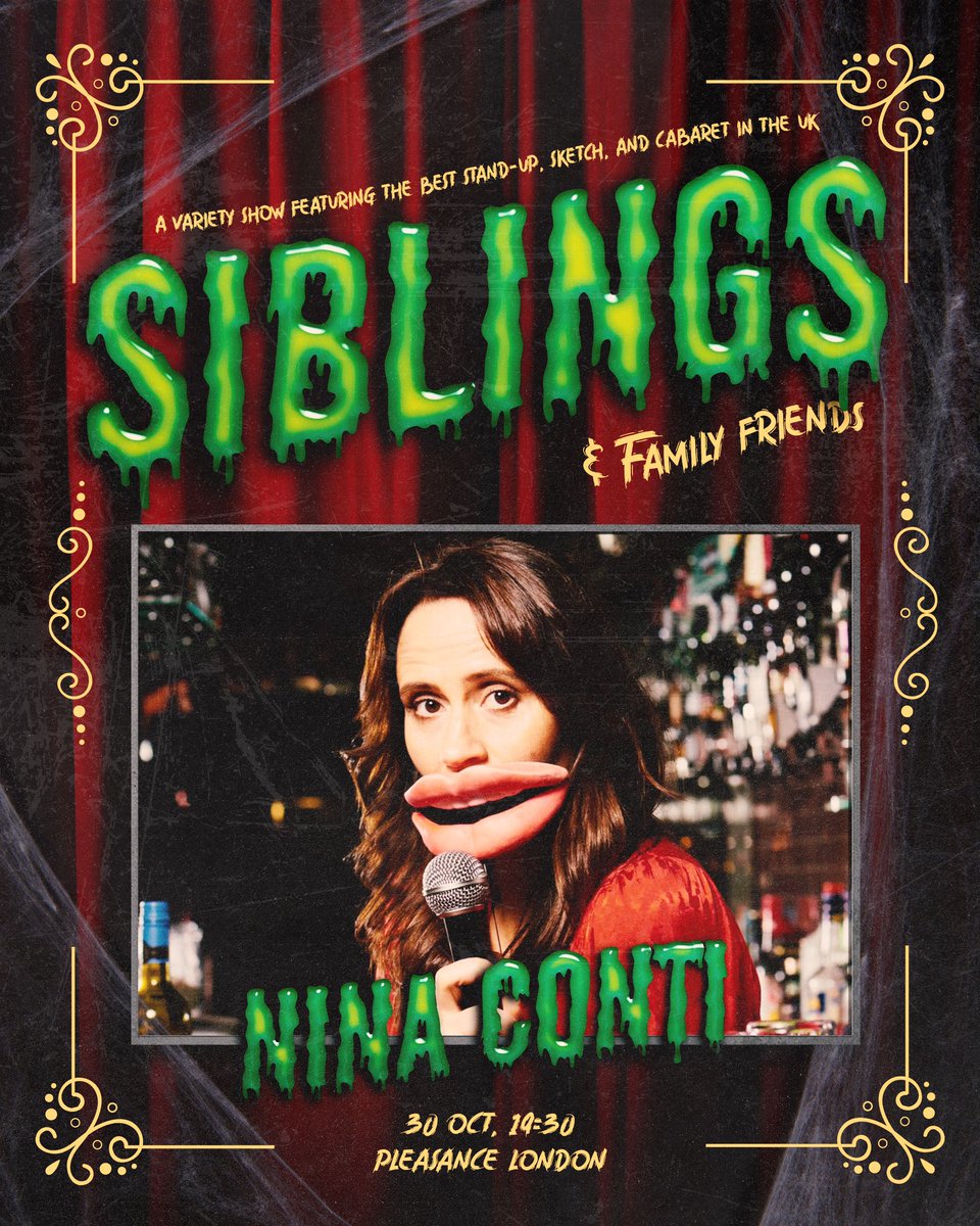 🎃 LINEUP ANNOUNCEMENT 🎃 Comedy royalty & head of the coven @ninaconti will be joining us at Siblings & Family Friends HALLOWEEN special! Don’t miss this! Get your little ghosty claws on tickets now! 30th October 7:30pm @ThePleasance pleasance.co.uk/event/siblings…