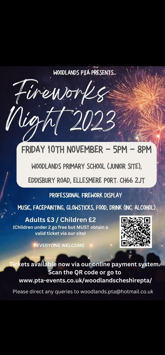 If you haven't already; gran your tickets quick, they're going FAST 🎇🎆🎇🎆🎇🎆🎇🎆 pta-events.co.uk/woodlandschesh…