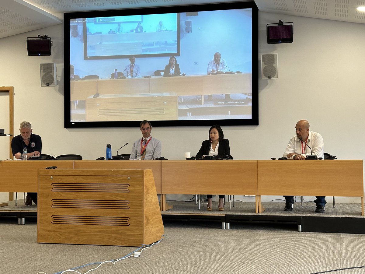 An ⁦<a href="/ITFglobalunion/">International Transport Workers' Federation (ITF)</a>⁩ panel on drones during the ITF ATS committee meeting where our vice-chair Marcello di Giulio is presenting the European point of view.