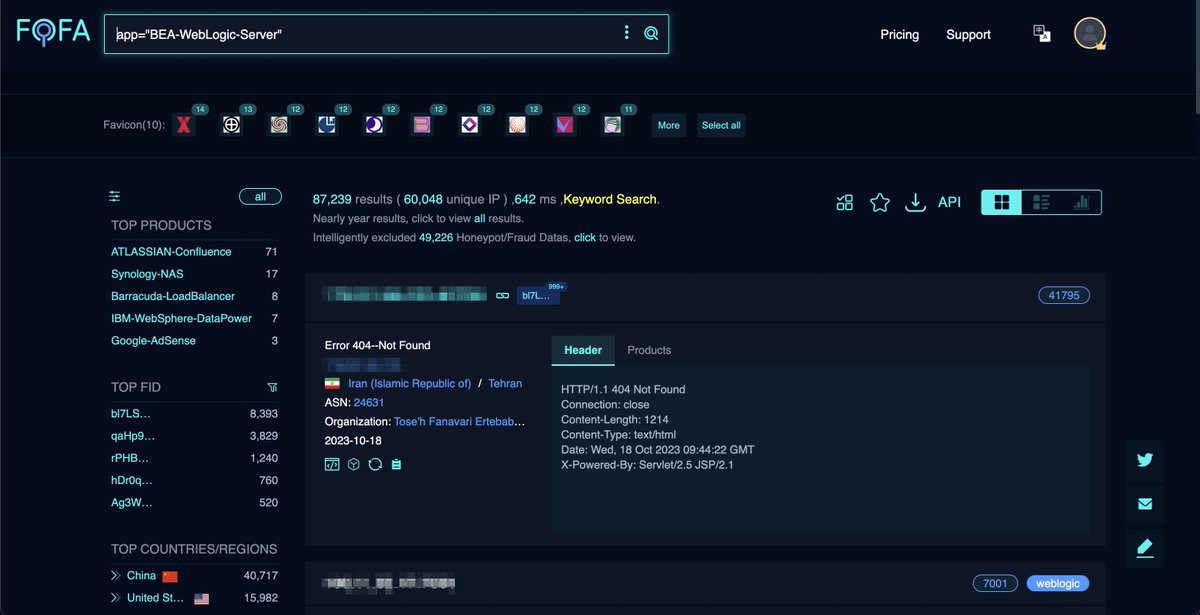 fofabot's tweet image. #CVE-2023-22072 #WebLogic Server RCE CVSS 9.8🔥
FOFA Query: app="BEA-WebLogic-Server"
👉Link: en.fofa.info/result?qbase64…
Refer: nvd.nist.gov/vuln/detail/CV…
#cybersecurity #OSINT #FOFA #threatintelligence