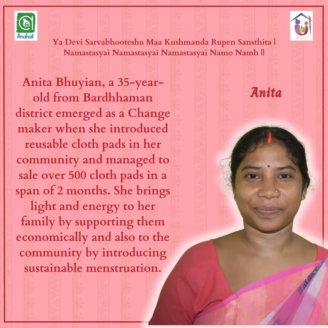 'Meet Anita: A Beacon of Change in Bardhaman District! 👏 At 35, she's empowering her family and community with reusable cloth pads, selling over 500 in 2 months. Lighting up lives and promoting sustainable menstruation. #ChangeMaker #Empowerment  #WomenInBusiness  #ReusablePads'