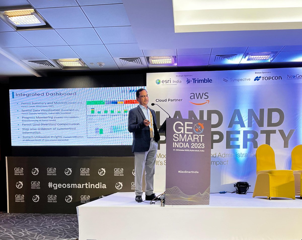 sparcpl's tweet image. Abhas Supakar, Sr. VP of SPARC, presented at #GeoSmartIndia2023 about their Enterprise Solution for Forestland Decision Support System, a GIS-based platform that promotes sustainable forest governance.#GeoSmartIndia2023 #ForestManagement #GIS #SustainableFuture #SparcIndia