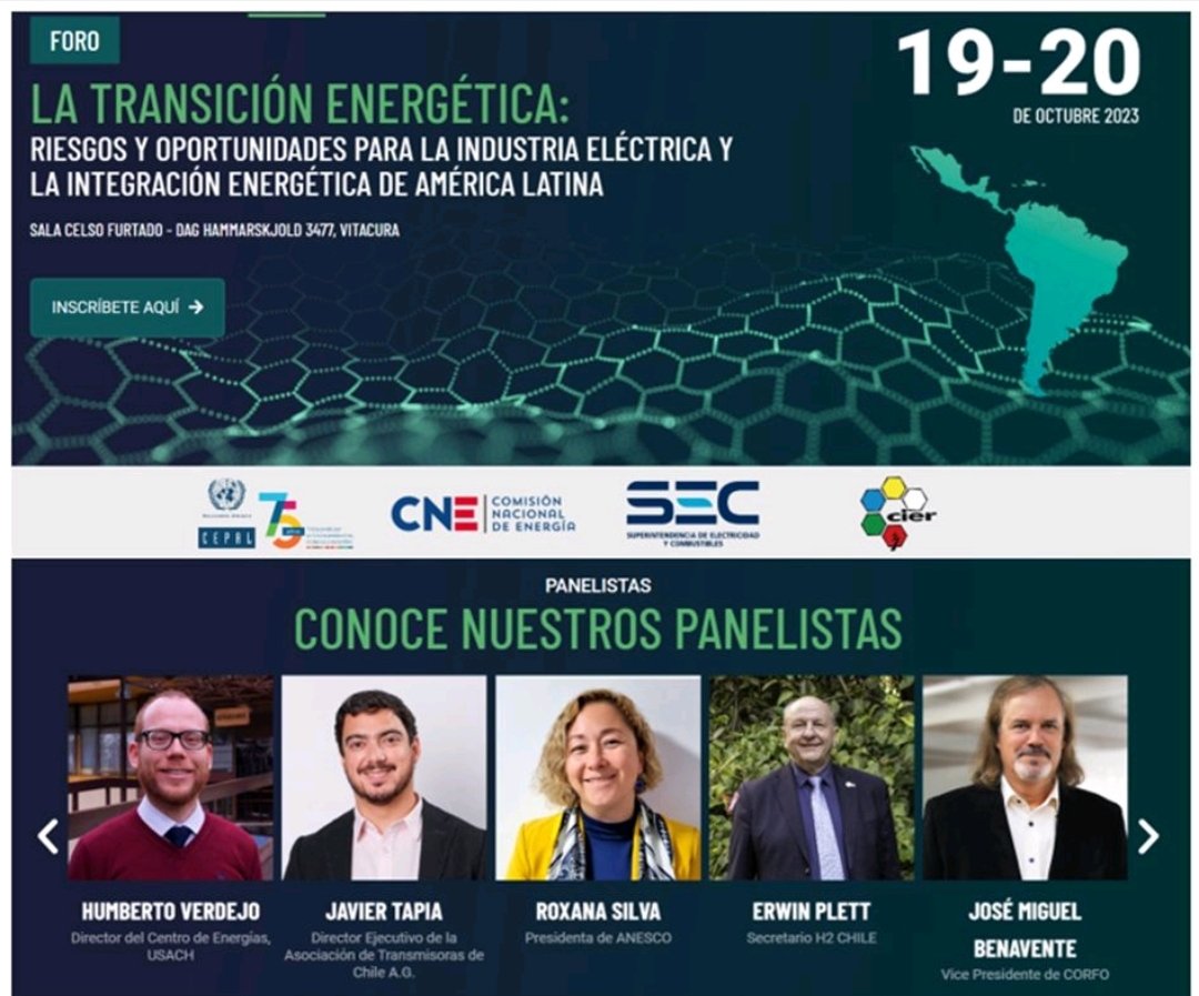 Los invito este 19 de octubre a participar en el Foro La Transición Energética. Estaré participando del bloque 4: ELECTRIFICACIÓN DE LOS CONSUMOS Y EFICIENCIA ENERGÉTICA
Inscripciones aca 👇 forocierchile.cl