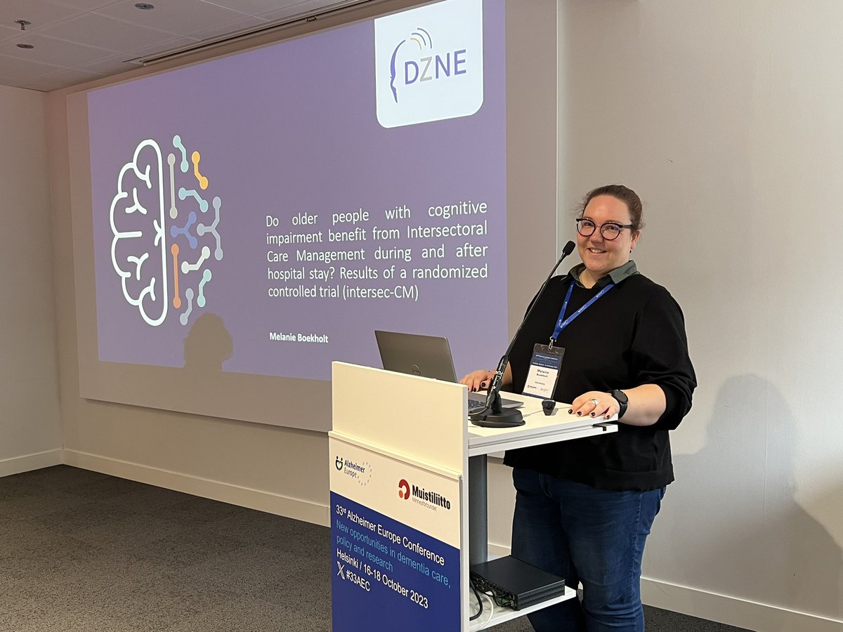 Hope you did not miss Melanie #Boekholt present the efficacy of an intersectoral #caremanagement program for people with #cognitive impairment during and after hospital stays! #RCT results at #33AEC in #Helsinki #DZNE otherwise, we hope to get it published soon 😉😎. Stay tuned!