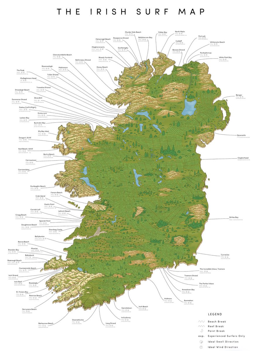 iamreddave's tweet image. Surf map of Ireland #ireland #IrelandMap #100daysofmaps #day34