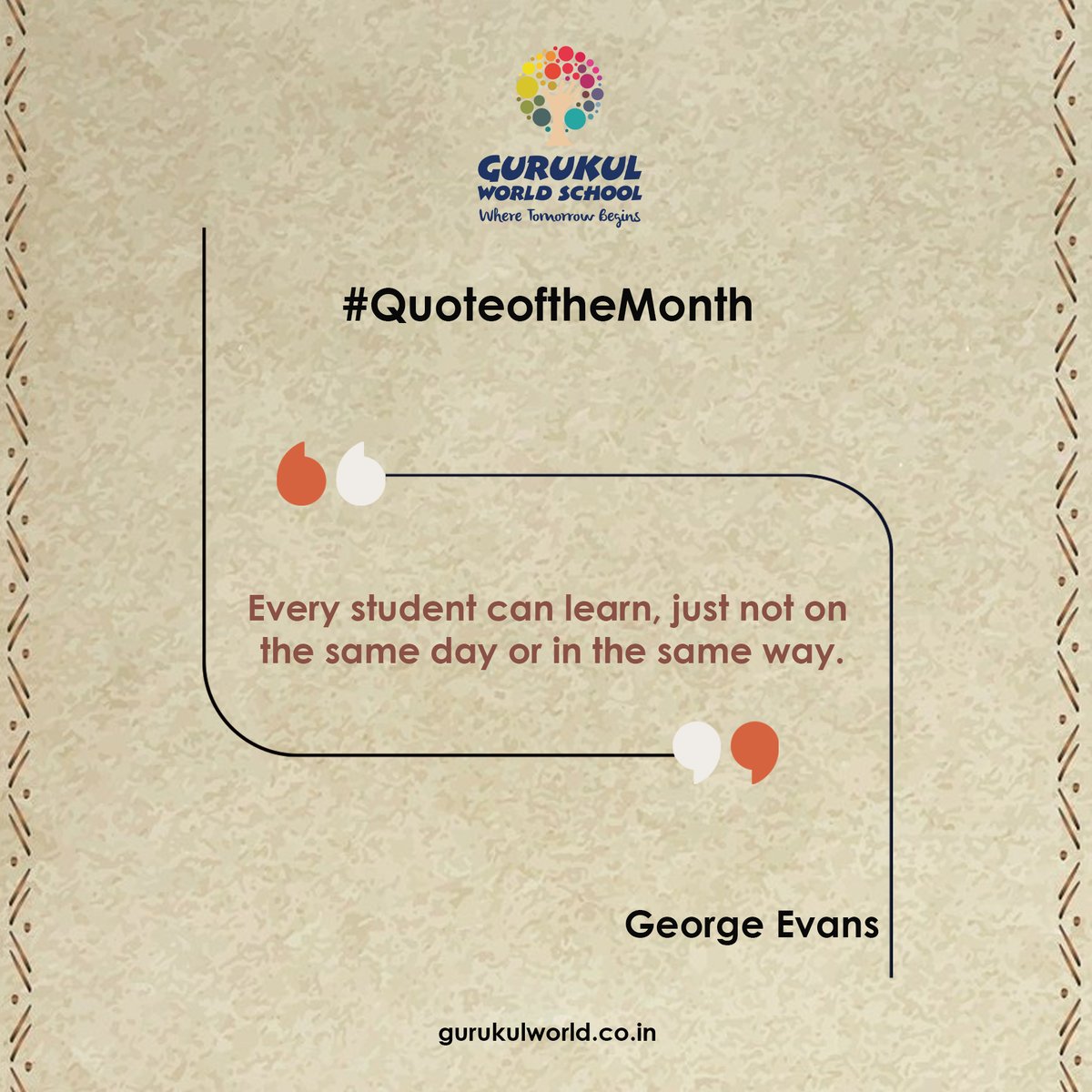 GurukulWorld's tweet image. We aim to create an inclusive environment where every student can excel and succeed on their unique educational path. 

#QouteoftheMonth #EmbracingDifferences #StudentSuccess #LearningForAll #GurukulWorldSchool #CBSESchoolInMohali #Education #School #SchoolLife #Learning