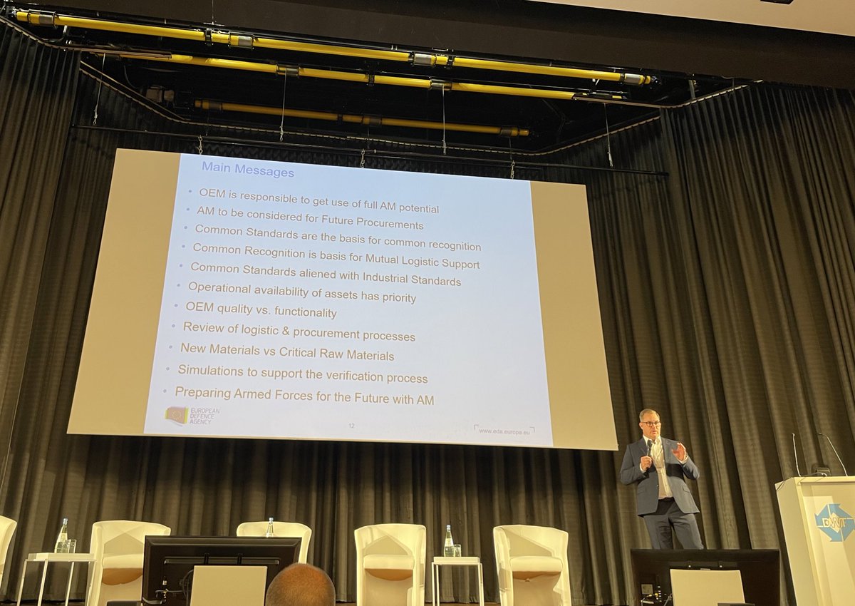 AM_EUplatform's tweet photo. #AdditiveManufacturing is a military capability enabler. We need to have a clear standardized framework for common recognition and real operability. Key messages by EDA during the 2nd European Military AM symposium 
@EUDefenceAgency https://t.co/PvPbCSYPpC