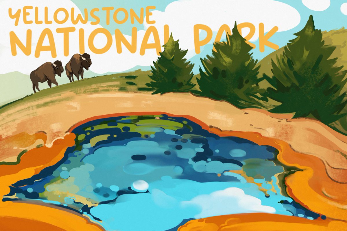 Look at my new postcard, which I received in a quiz game called Brave Brain. Download Brave Brain and compare your knowledge with others. onelink.to/rwecag Yellowstone's hot spring bluer than the sky itself charms massive buffalos.