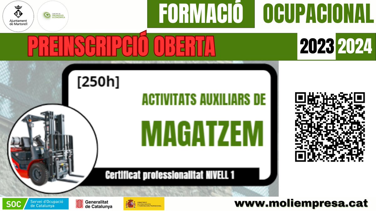 moliempresa's tweet photo. 🦺 Certificat de Professionalitat “ACTIVITATS AUXILIARS DE MAGATZEM” per treballar com Mossos/es de #magatzem. Operadors/ores #carretonselevadors, Preparador/a #comandes , Operari/ària logística. 📦📦
✏️INSCRIPCIONS https://t.co/WF0beTl5EY
#Logistica #treball #formación https://t.co/ZB6fjtoPK6