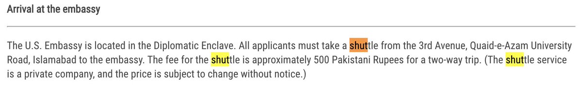 KomalWaseem's tweet photo. @usembislamabad The shuttle service is simply exploiting anyone coming for visa interviews. There's no alternative available and they're charging 3000-5000 rupees for a 5-minute drive and not issuing any receipts either. It certainly isn't 500 rupees. https://t.co/6K0T8mc00P