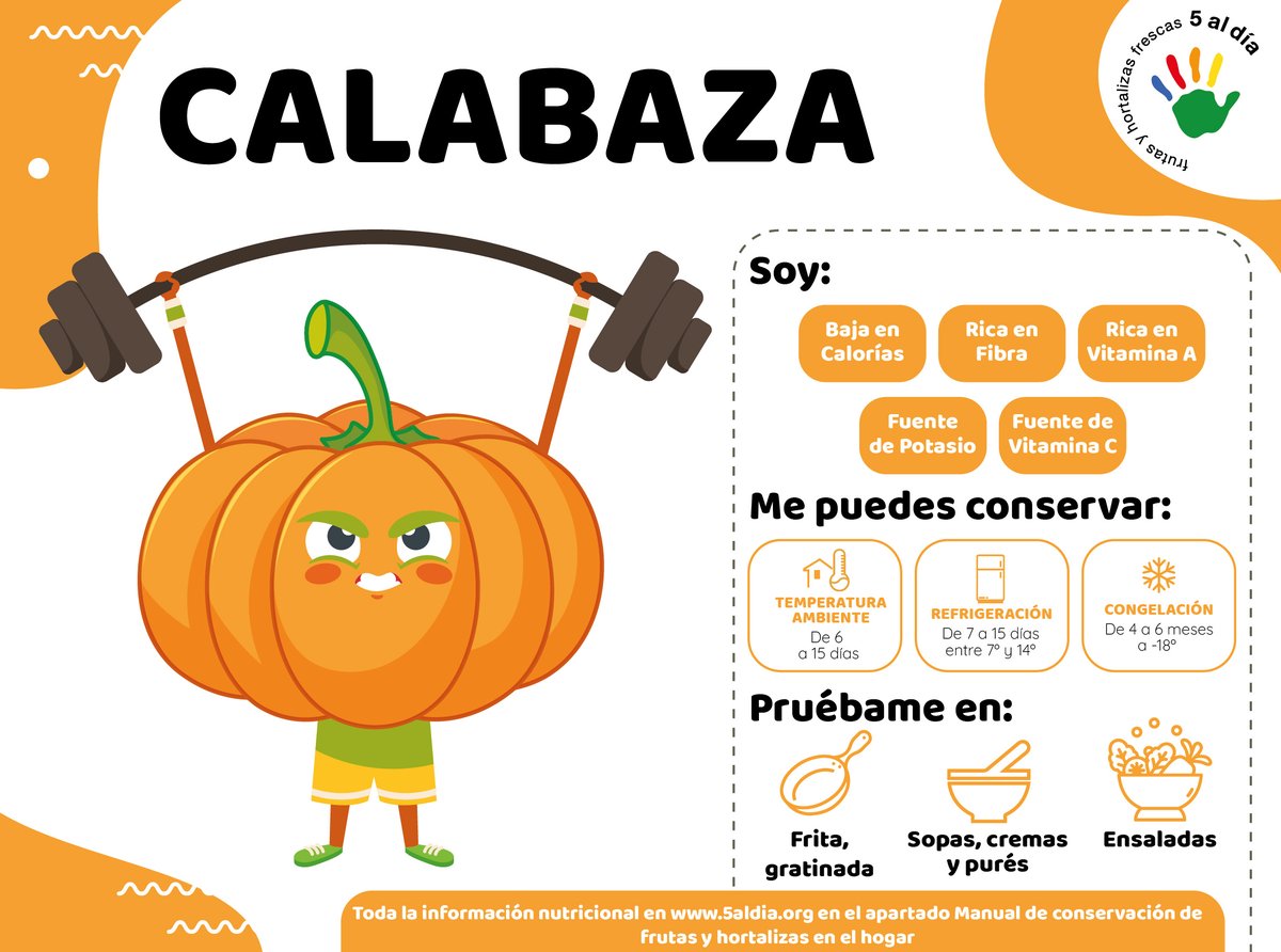 La #calabaza es una deliciosa y saludable #hortaliza que en el mes de octubre está en plena temporada 🧡
¿Cómo la preparas tú? 👩‍🍳

#1delas5dehoy #DeTemporada #HortalizasSiempre