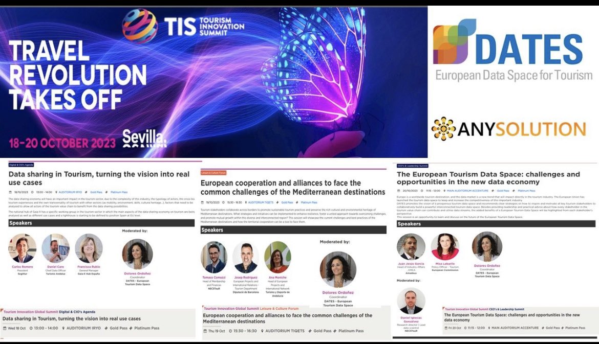 In Seville to participate in @tissevilla 3 very intense days to learn and exchange with the leaders of the #tourism industry This year are honoured to be jury ofTIS Awards Interested in data sharing in #tourism and @datestourism ? Do not miss the sessions below ⬇ ⬇⬇⬇