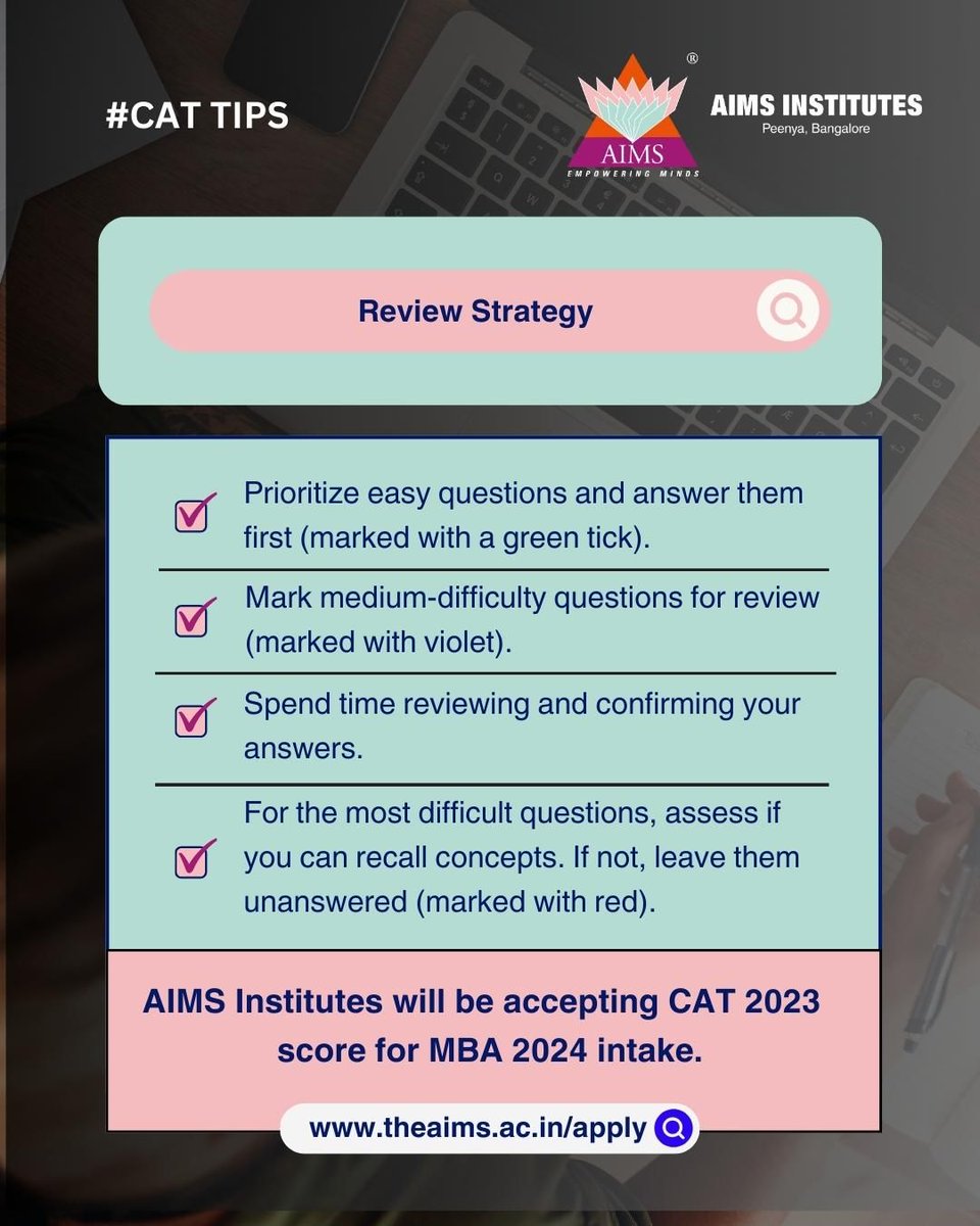 AIMSinstitutes's tweet image. The clock is ticking for CAT candidates! 🕒 Below are some general tips to excel in #CAT2023.

#CATExam #CATPreparation #CAT2023 #MBAEntrance #QuantitativeAbility #VerbalAbility #DILR #CATMockTests #CATStrategy #CATStudyMaterial #AIMSInstitutes #MBA #PGDM #AIMS