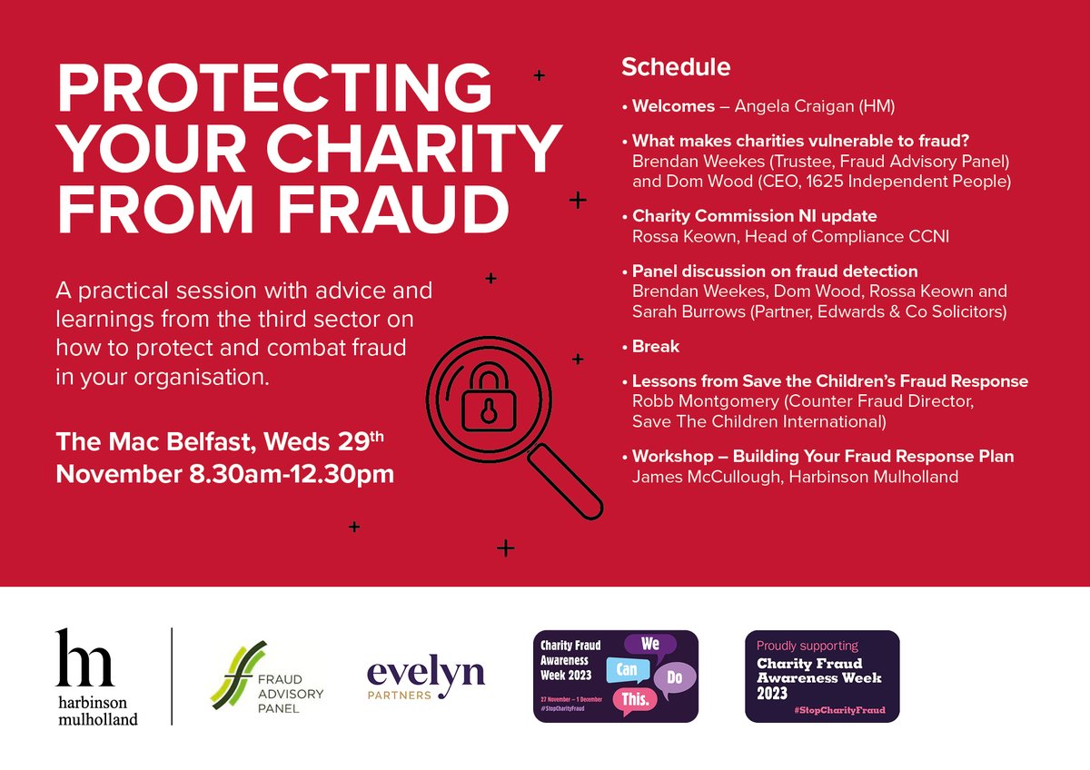 A new event for the third sector as part of Charity Fraud Week 2023 with @EdwardsandCo_ @CharityCommNI @evelynpartners Book here tickettailor.com/events/harbins…