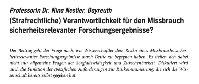 GA_Strafrecht's tweet photo. GA 2023-10: Nina Nestler, (Strafrechtliche) Verantwortlichkeit für den Missbrauch sicherheitsrelevanter Forschungsergebnisse? https://t.co/xSsoDoVx7f