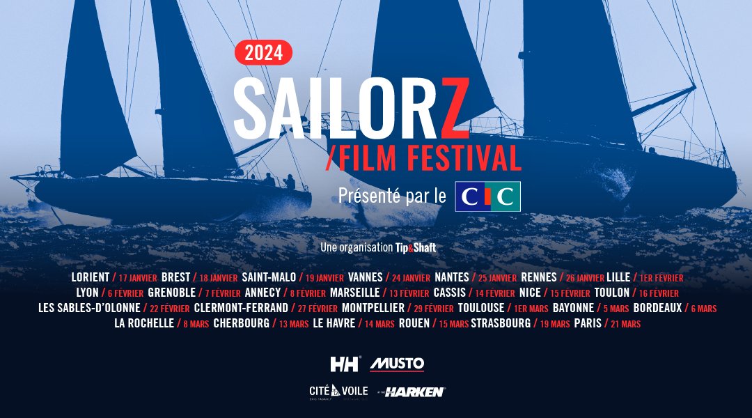 TipShaft's tweet image. 🎬 Les réservations pour le Sailorz Film Festival 2024 présenté par le @cic sont ouvertes ! Une 3e tournée dans 26 villes en France du 17/01 au 21/03 2024. 👉 bit.ly/46UiCrg

En partenariat avec @cic @HellyHansen @mustoclothing Cité de la Voile Eric Tabarly @HARKEN