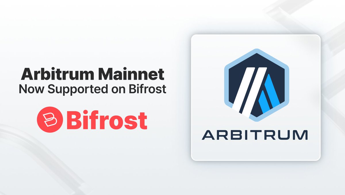 Bifrost is now supporting Arbitrum🙌💙

This means that the <a href="/Bifrost_Network/">BIFROST</a> CCCP now supports <a href="/arbitrum/">Arbitrum</a>, and the Bifrost bridge, cross-chain <a href="/BiFi_lending/">BiFi</a>, and Everdex will support assets on Arbitrum starting with ETH, USDT and USDC.

🔍 Read more: bit.ly/3ZXZK8r