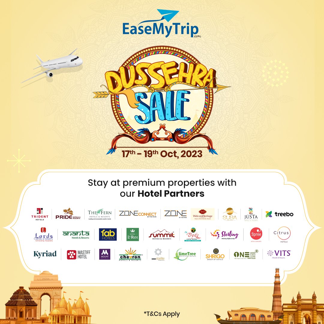 EaseMyTrip's tweet photo. Book your perfect getaway now!
Limited period offer
Use code - FESTEMT
#dussehrasale #hotelpartners #weekendgetaway #luxurystay #easemytrip https://t.co/qfSVNwuxZ1