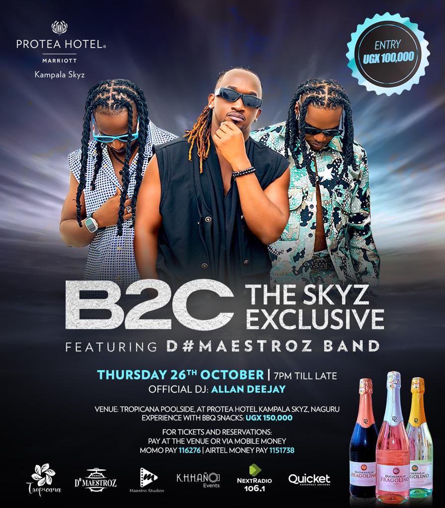 Start the weekend early with #TheSkyzExclusive at @ProteaHotels with special performances from @b2centug and @DMaestroz band. Time: 7 pm till late #DMaestroz #NBSUpdates